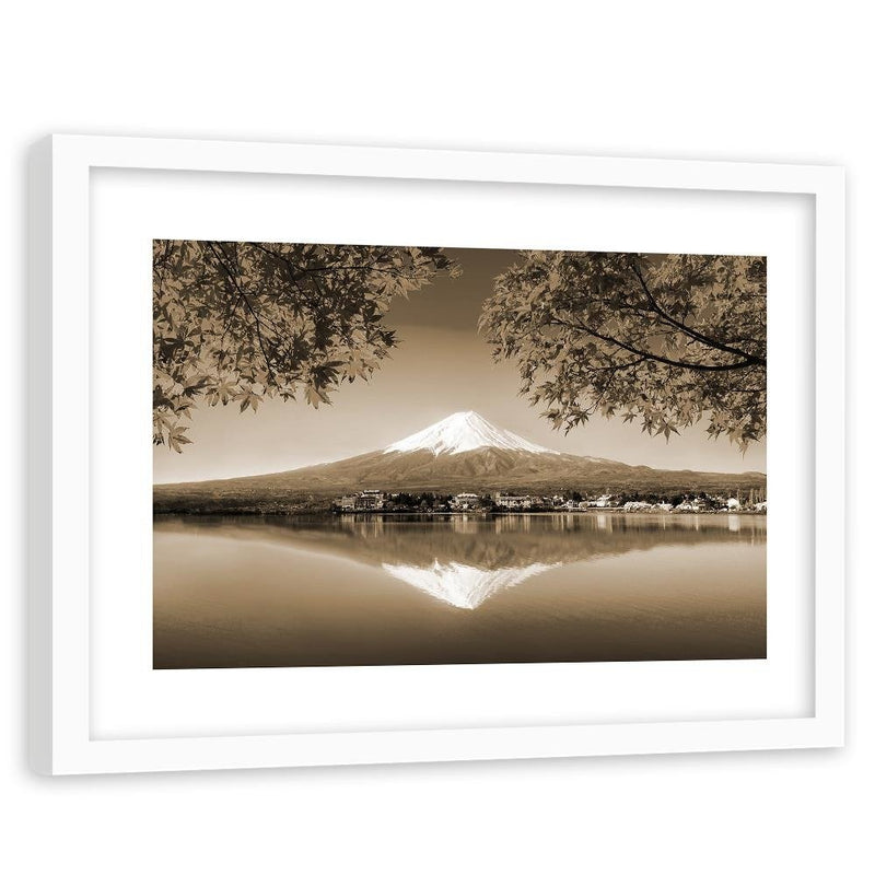 Glezna baltā rāmī - Mount Fuji And Lake 1 