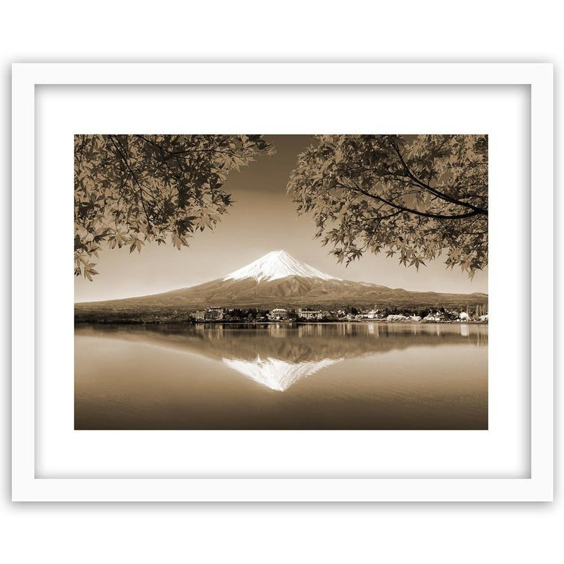 Glezna baltā rāmī - Mount Fuji And Lake 1 