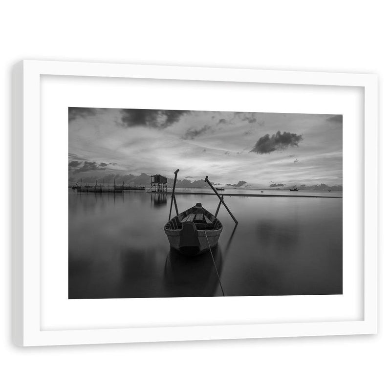 Glezna baltā rāmī - Boat On A Quiet Lake 2 