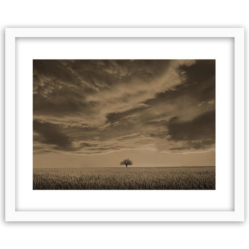 Glezna baltā rāmī - Lone Tree In Field 1 