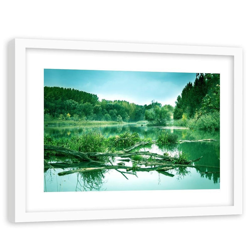 Glezna baltā rāmī - Fallen Tree In The Lake 4 