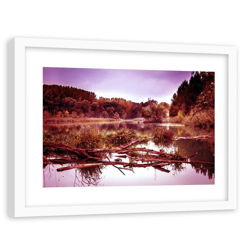 Glezna baltā rāmī - Fallen Tree In The Lake 3 