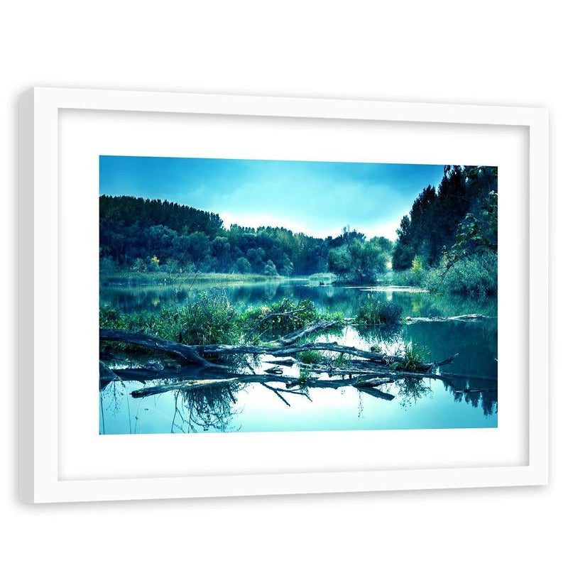 Glezna baltā rāmī - Fallen Tree In The Lake 