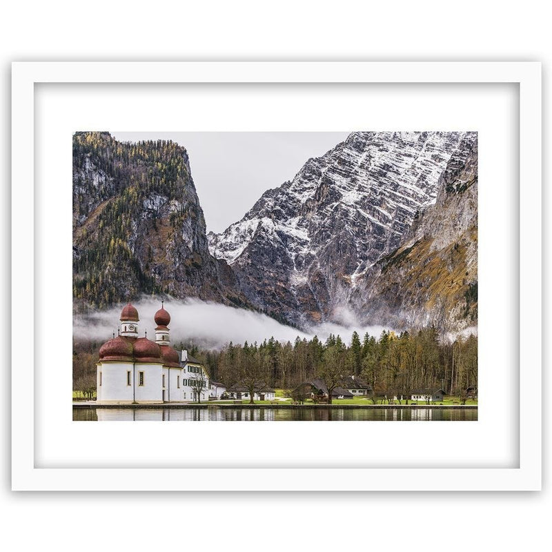 Glezna baltā rāmī - Temple At The Foot Of The Mountains 