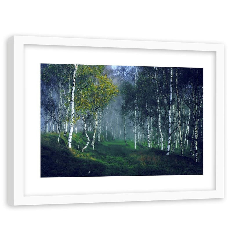 Glezna baltā rāmī - Birch In The Fog 