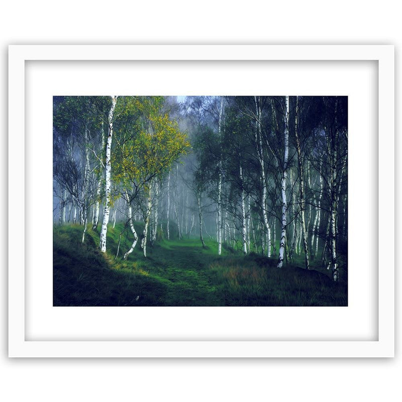 Glezna baltā rāmī - Birch In The Fog 