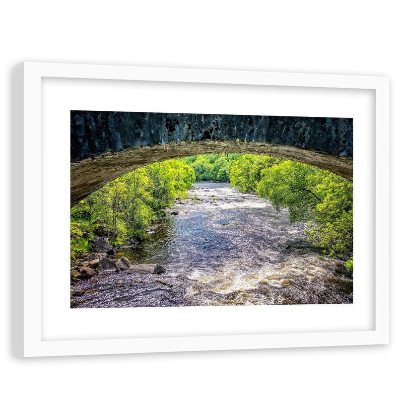 Glezna baltā rāmī - River Under A Stone Bridge 