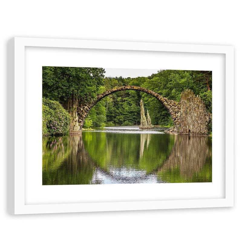 Glezna baltā rāmī - Arch Bridge Over The Lake 