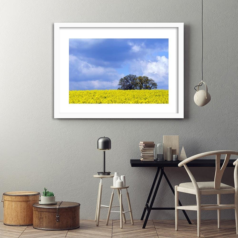 Glezna baltā rāmī - Rapeseed And Trees 