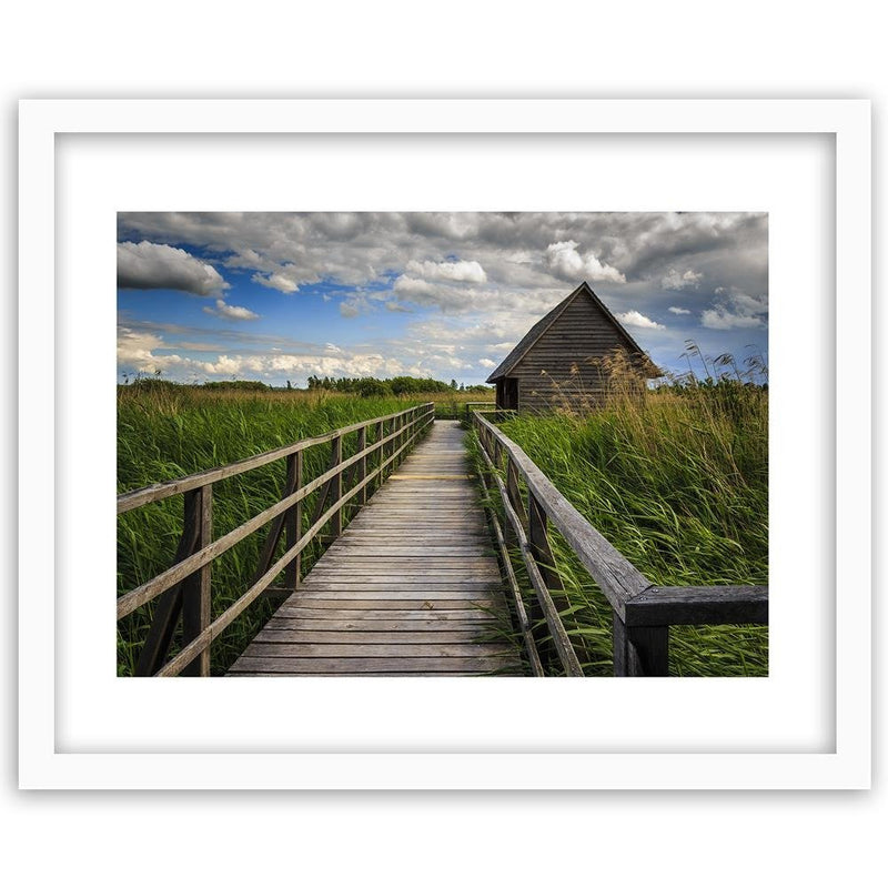 Glezna baltā rāmī - Bridge And Old Hut 