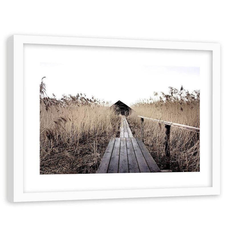 Glezna baltā rāmī - Old Bridge In The High Reeds 