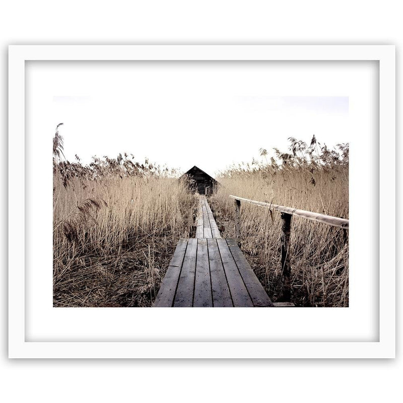 Glezna baltā rāmī - Old Bridge In The High Reeds 