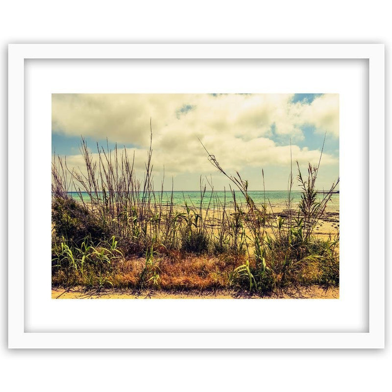Glezna baltā rāmī - Grass Over Blue Sea 