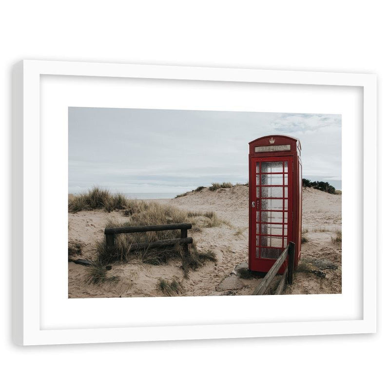 Glezna baltā rāmī - Telephone Booth On The Beach 