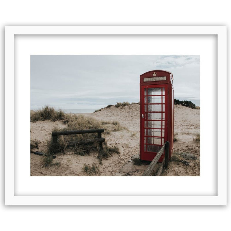 Glezna baltā rāmī - Telephone Booth On The Beach 