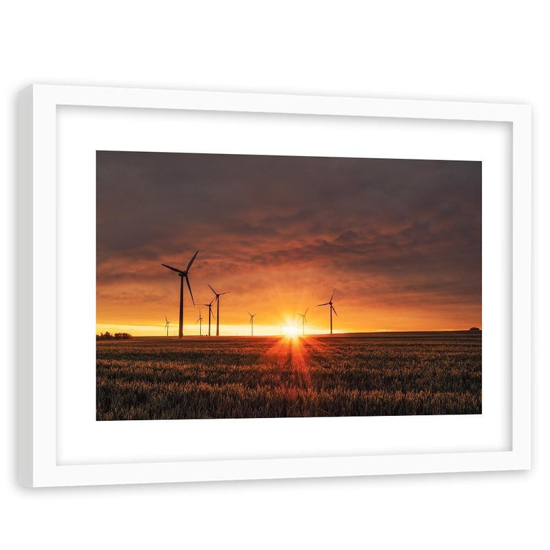 Glezna baltā rāmī - Sunset And Windmill 