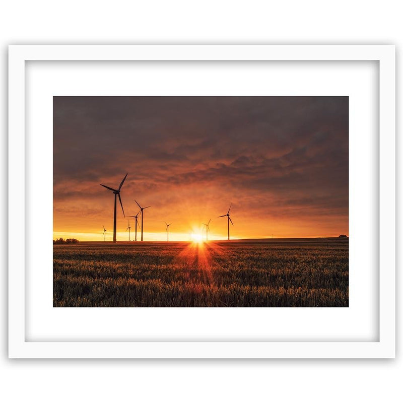 Glezna baltā rāmī - Sunset And Windmill 