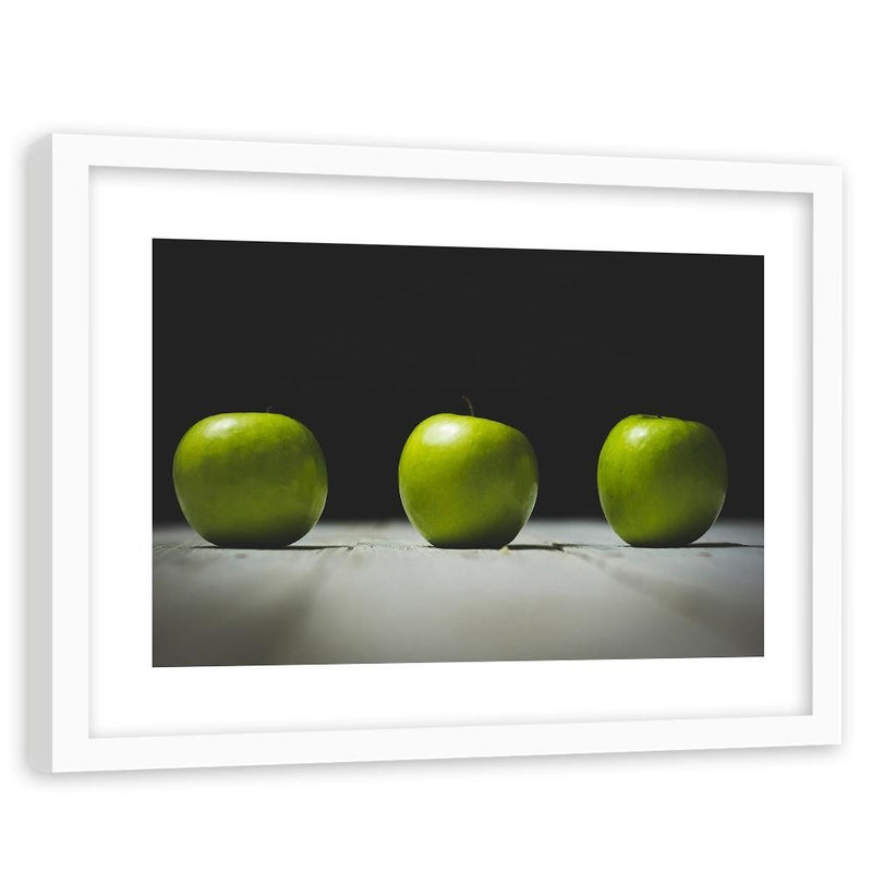 Glezna baltā rāmī - Three Green Apples 