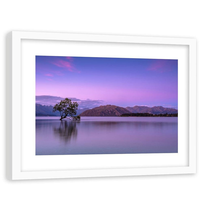 Glezna baltā rāmī - Tree In The Middle Of The Lake 1 