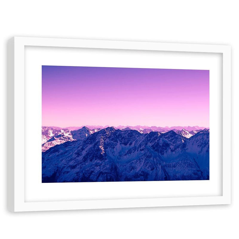 Glezna baltā rāmī - Purple Sunrise In The Mountains 