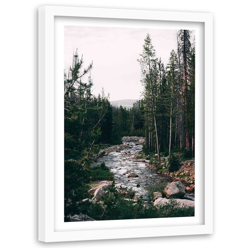 Glezna baltā rāmī - Tranquil Forest Stream 