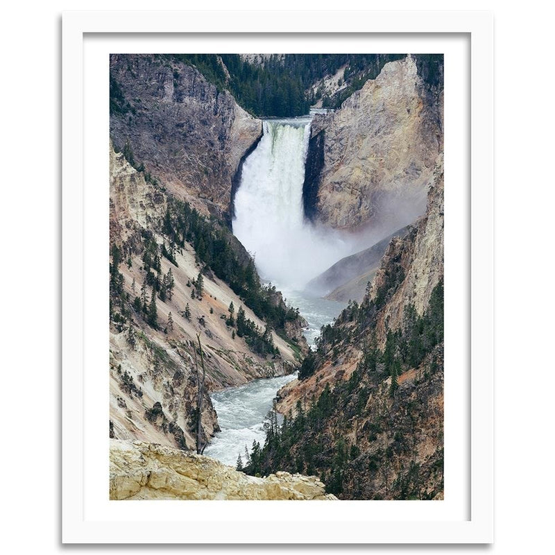 Glezna baltā rāmī - Great Waterfall In The Mountains 