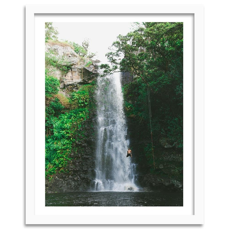 Glezna baltā rāmī - Man Jumping From A Waterfall 