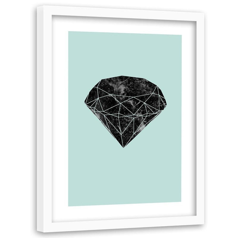 Glezna baltā rāmī - Black Diamond On A Blue Background 