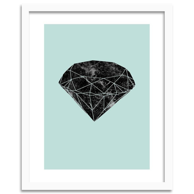 Glezna baltā rāmī - Black Diamond On A Blue Background 