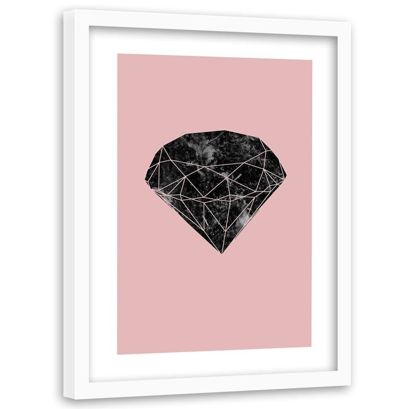 Glezna baltā rāmī - Black Diamond On A Pink Background 