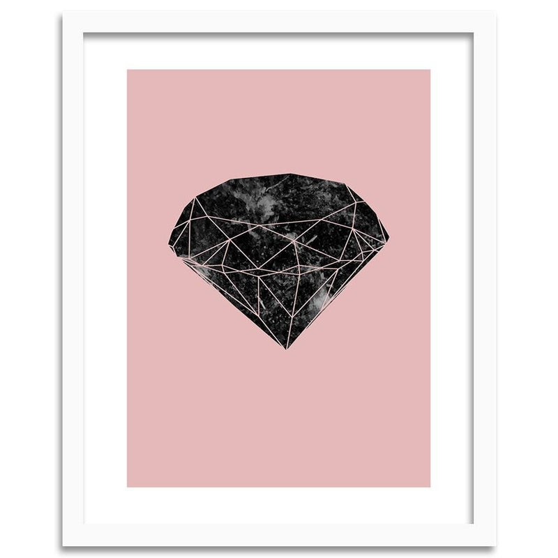 Glezna baltā rāmī - Black Diamond On A Pink Background 