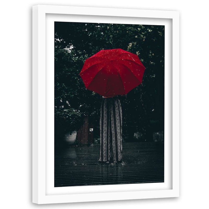 Glezna baltā rāmī - Red Umbrella In The Rain 