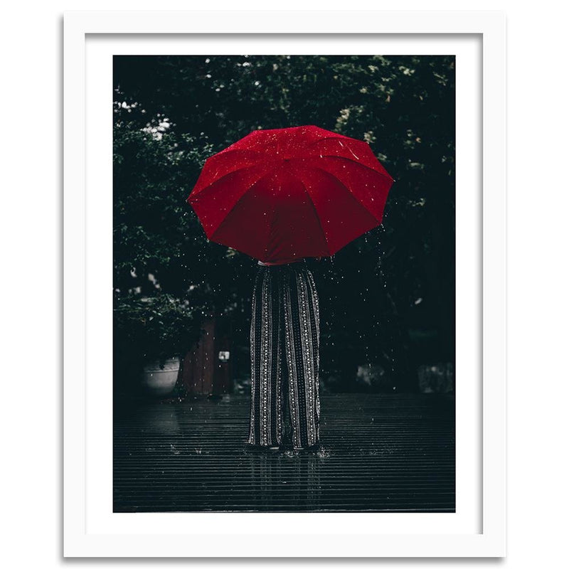 Glezna baltā rāmī - Red Umbrella In The Rain 