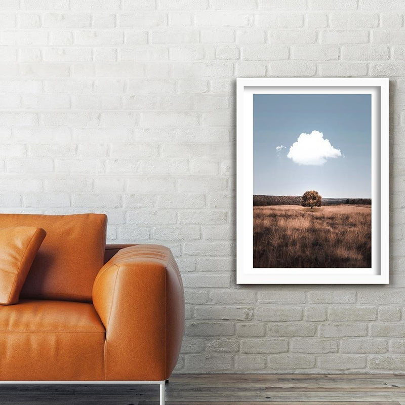 Glezna baltā rāmī - Isolated Tree And Clouds 