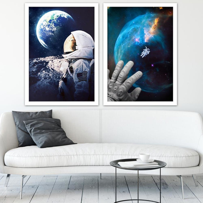 Glezna baltā rāmī - Galaxy Art Print Blue 