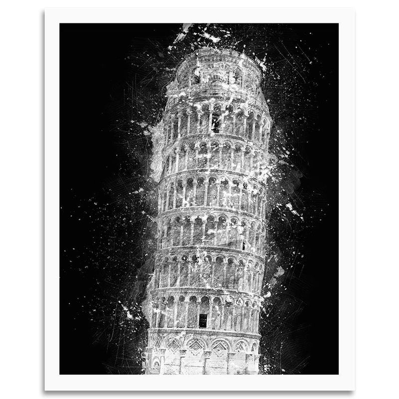 Glezna baltā rāmī - Leaning Tower Of Pisa At Night 