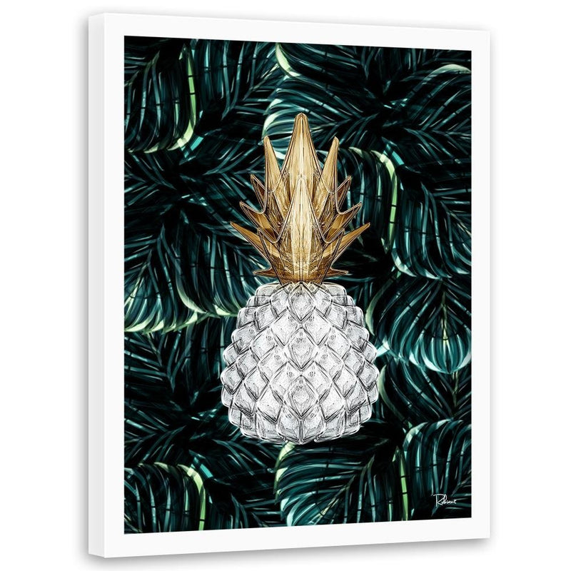 Glezna baltā rāmī - Pineapple Image Tropical Green 