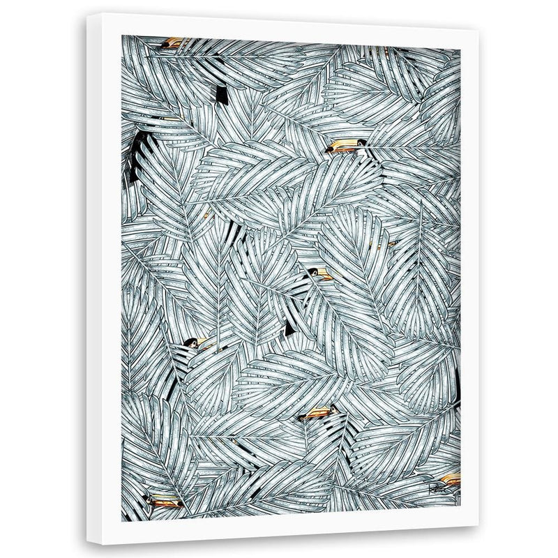 Glezna baltā rāmī - Toucan Image Animal Print Grey 