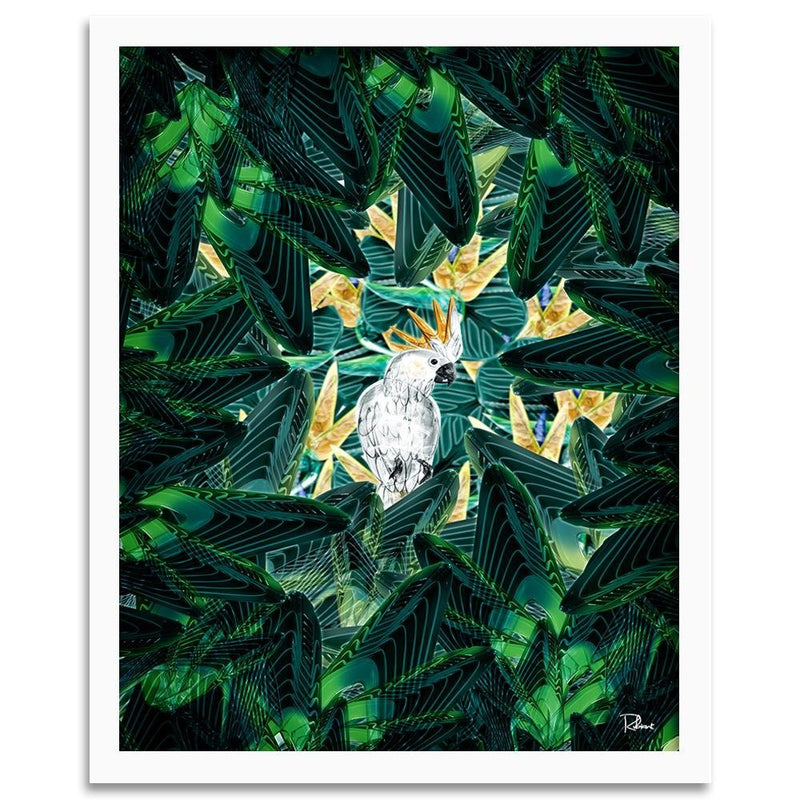 Glezna baltā rāmī - Cockatoo Image Tropical Green 