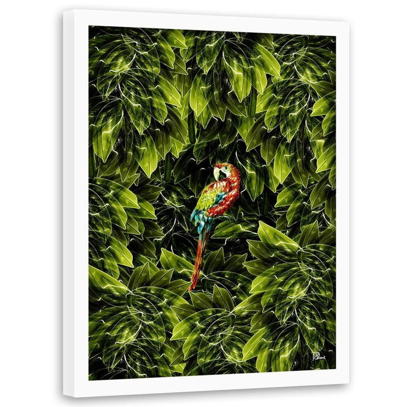 Glezna baltā rāmī - Macaw Tropical Green 