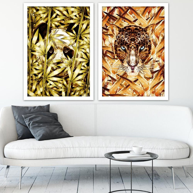 Glezna baltā rāmī - Monkeys Image Animal Print Brown 