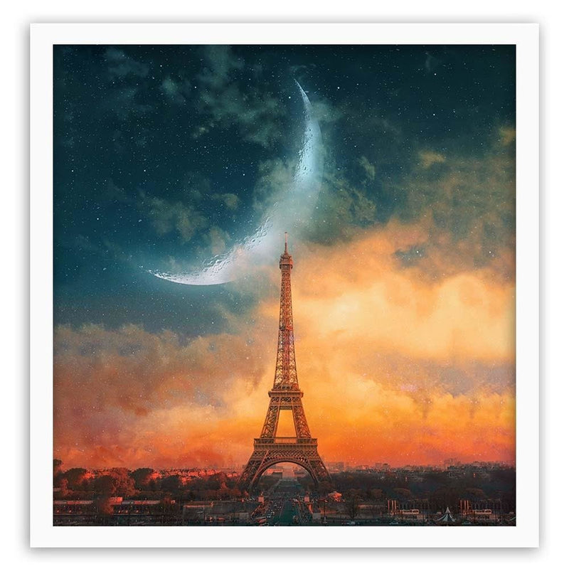 Glezna baltā rāmī - Moon Over Paris 