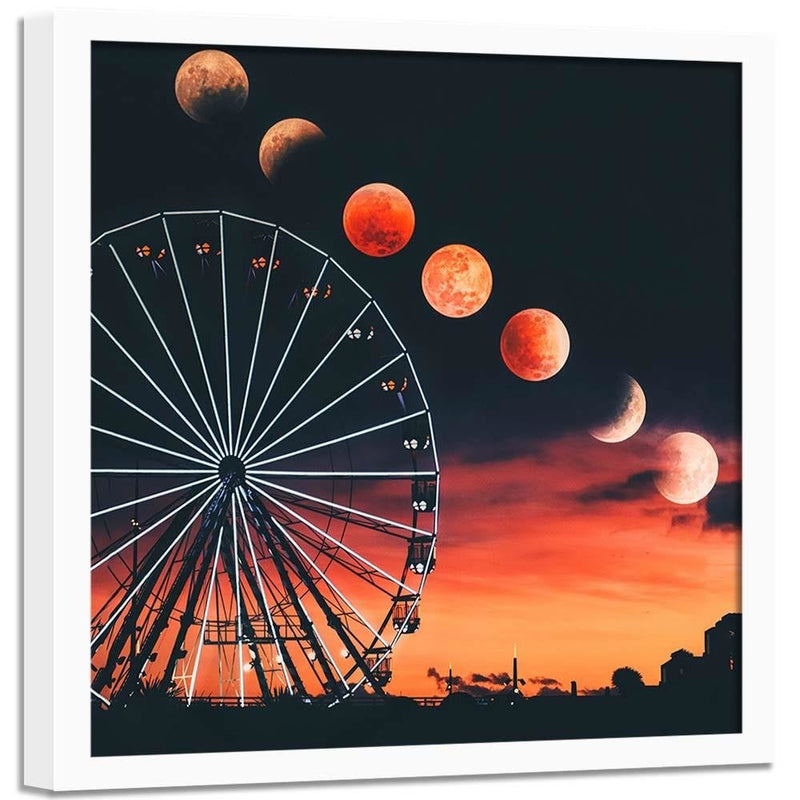 Glezna baltā rāmī - Phases Of The Moon Over The Ferris Wheel 