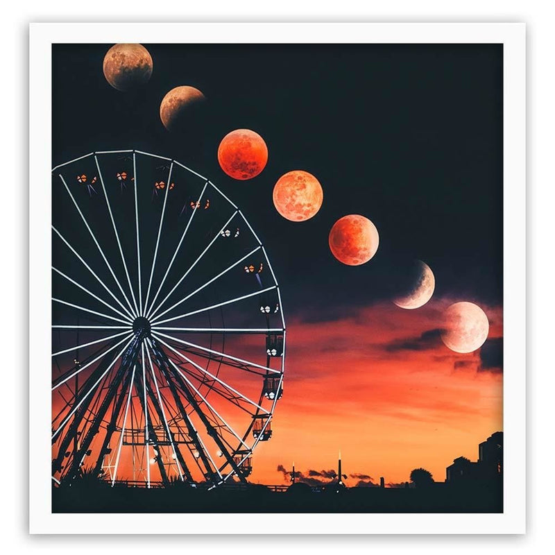 Glezna baltā rāmī - Phases Of The Moon Over The Ferris Wheel 