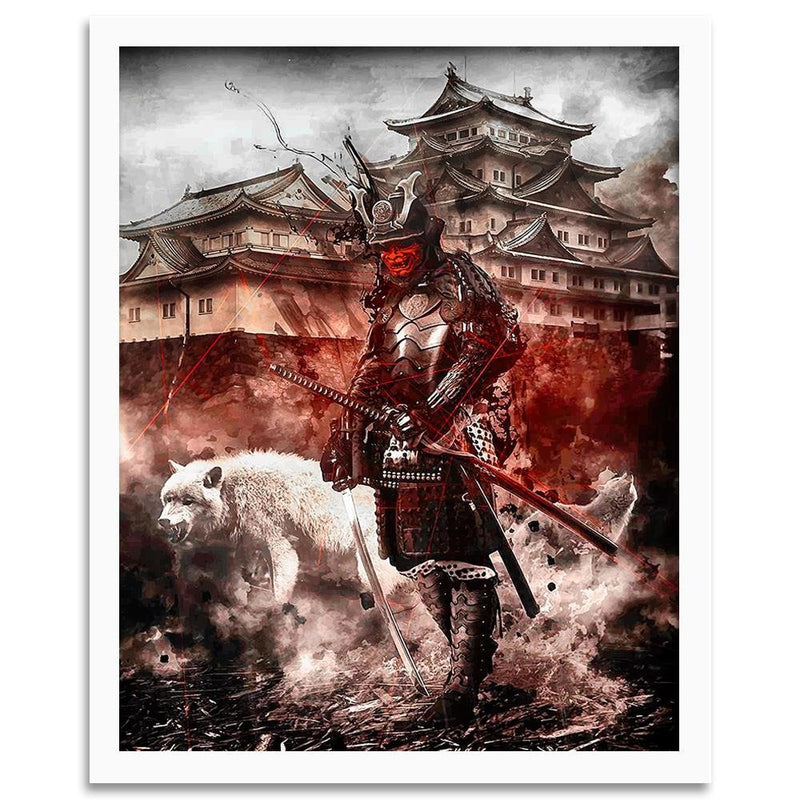 Glezna baltā rāmī - Samurai And White Wolf 