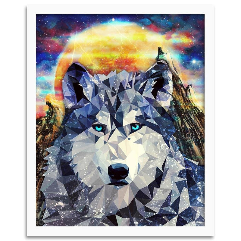 Glezna baltā rāmī - Wolf On A Background Of Mountains 