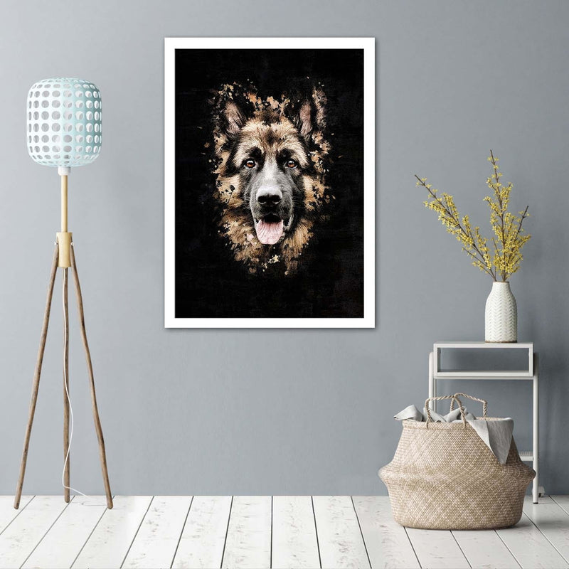 Glezna baltā rāmī - German Shepherd 