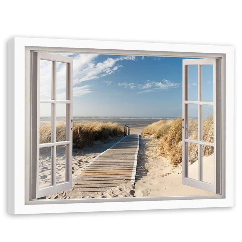 Glezna baltā rāmī - Opened Window To Way To The Beach 