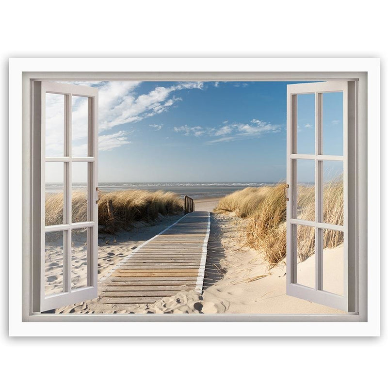 Glezna baltā rāmī - Opened Window To Way To The Beach 