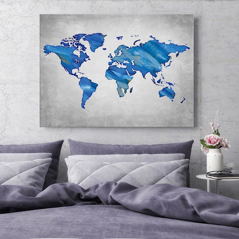 Dekoratīvais panelis - Navy Blue Map Of The World On Concrete  Home Trends Deco